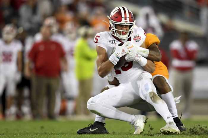 Indiana wide receiver Nick Westbrook makes a catch during the TaxSlayer Gator Bowl against Tennessee on Jan. 2, 2020. (USA TODAY Sports)